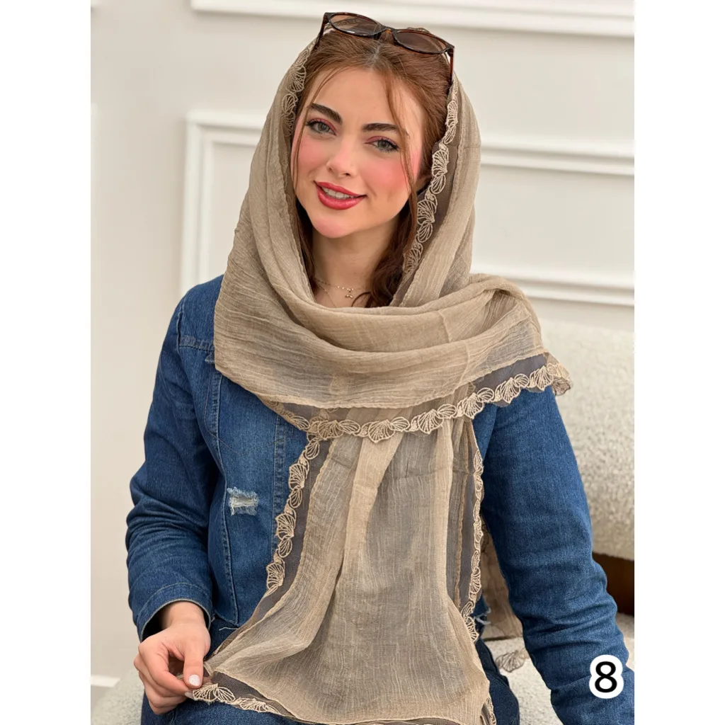 شال حریرنخ مجلسی حاشیه دانتل برگ