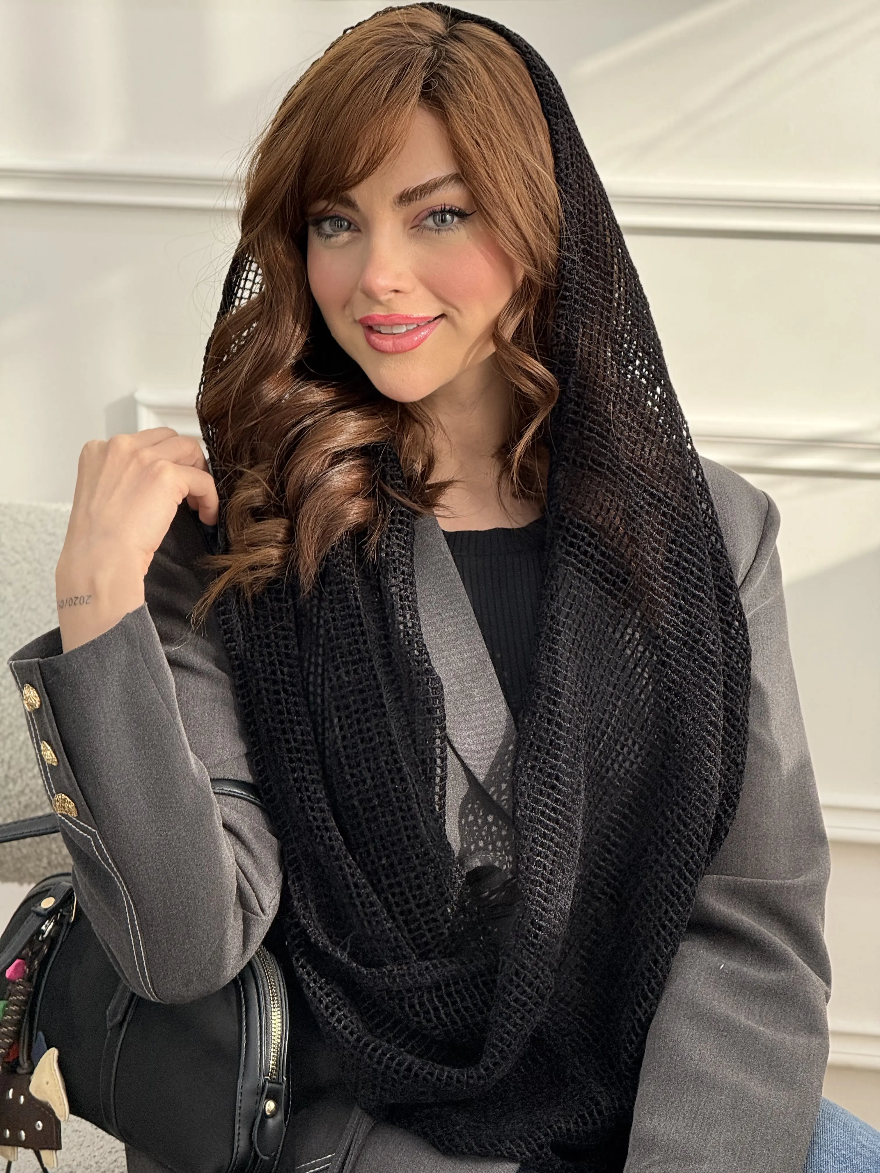شال رینگی حصیری مخمل